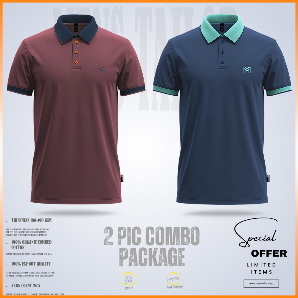 Premium Single Jersey Polo Shirt Combo Four  ps maroon-ps blue