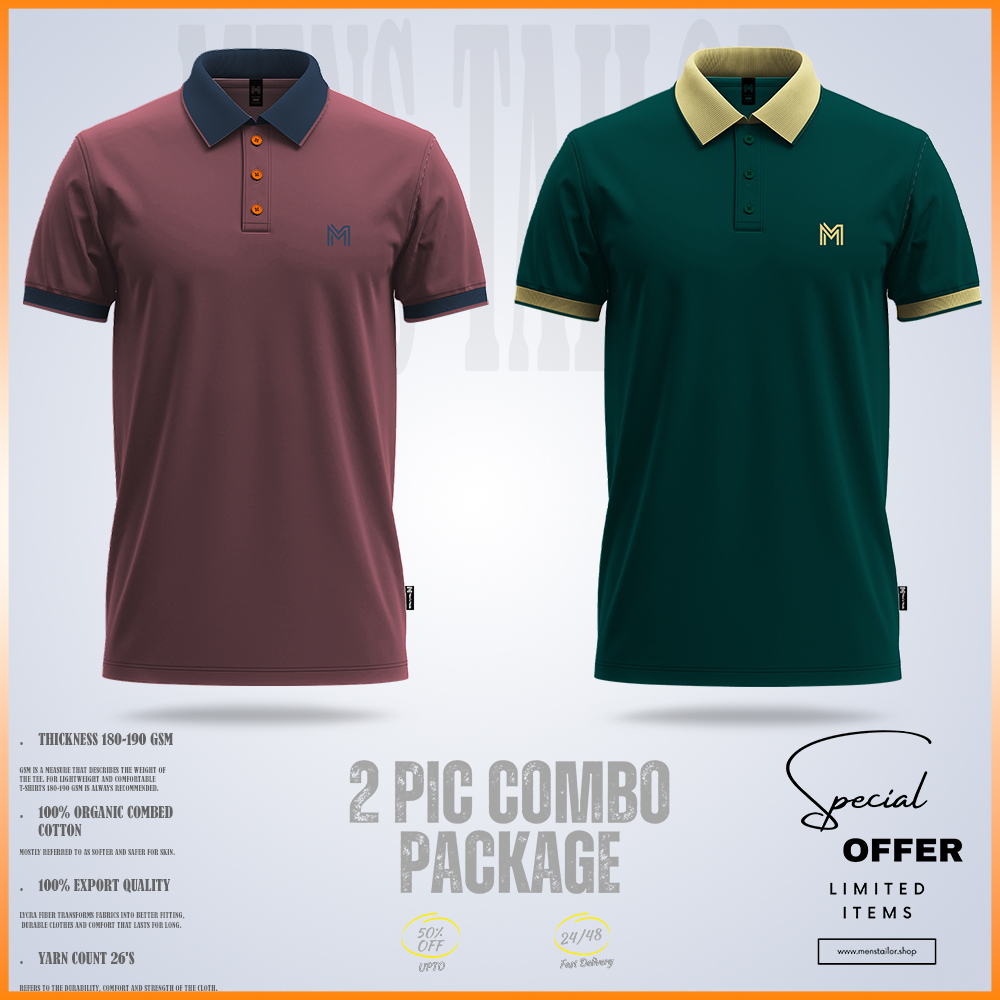 Premium Single Jersey Polo Shirt Combo Two ps maroon-ps bottle green