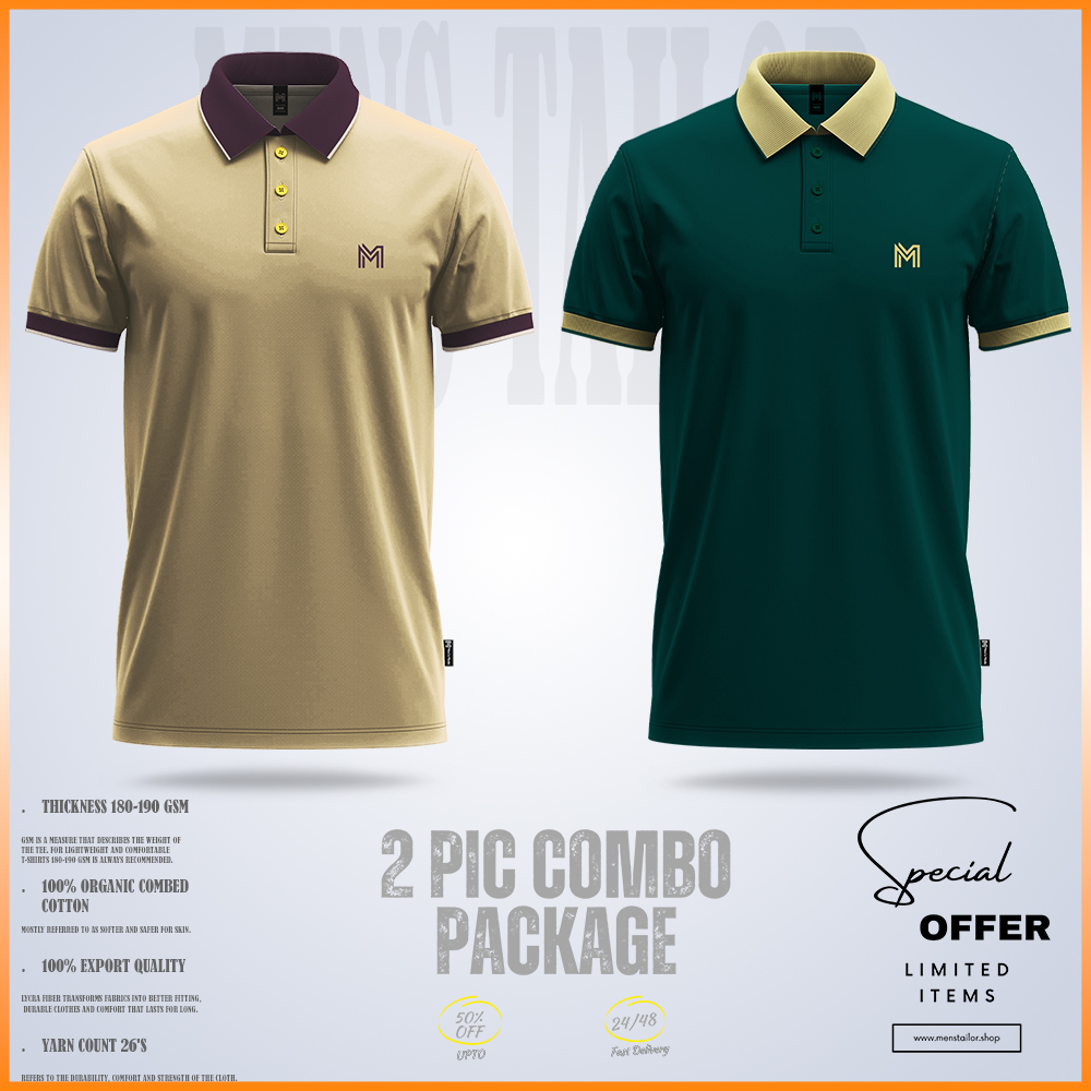 Premium Single Jersey Polo Shirt Combo One ps cream-ps bottle green