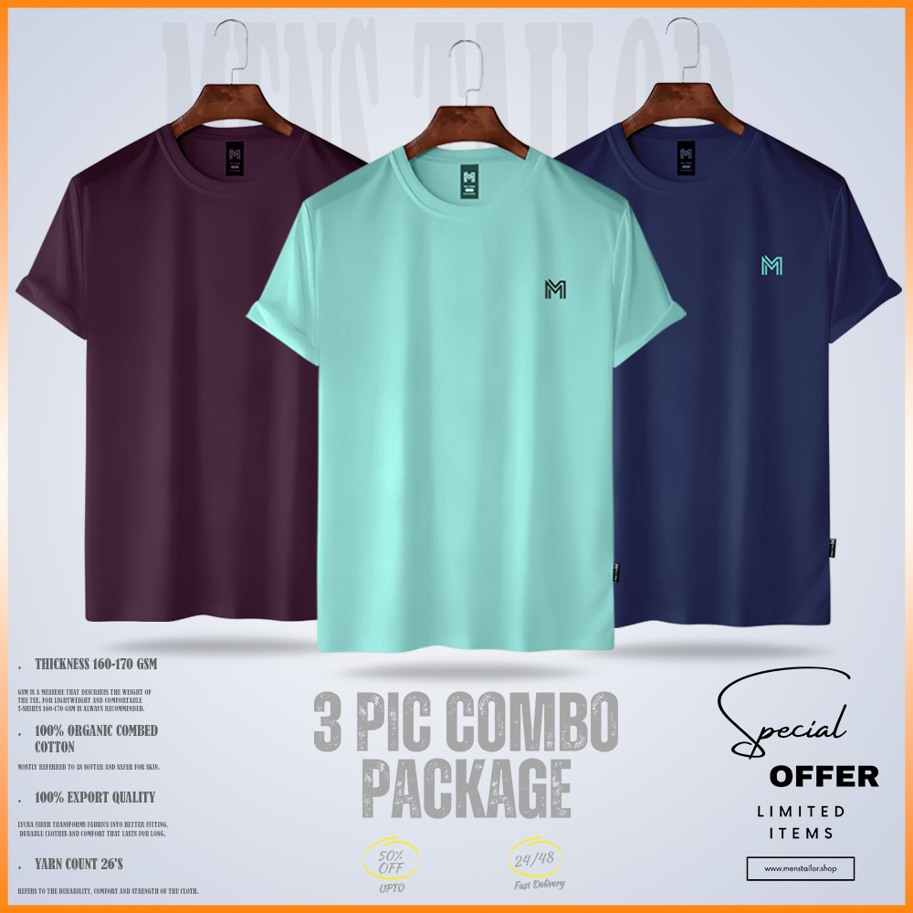 Super Comfort Premium T-Shirt Three Piece Combo Two oc maroon-oc light green-oc blue