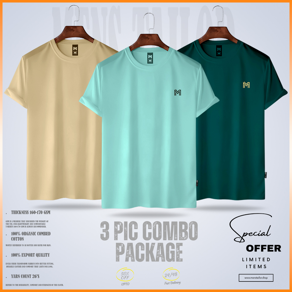 Super Comfort Premium T-Shirt Three Piece Combo One  oc cream-oc light green-oc bottle green