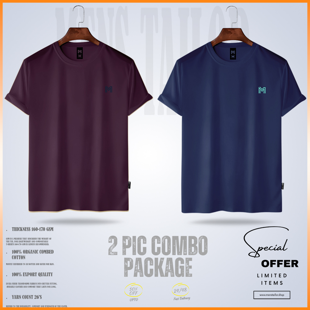 Super Comfort Premium T-Shirt Two Piece Combo Two oc maroon-oc blue