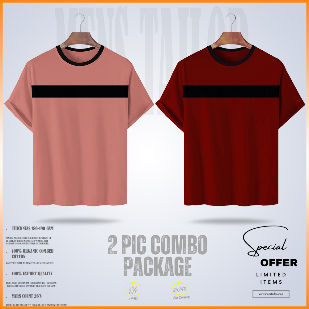 Soft Comfort Drop Shoulder Premium T-Shirt- 2 pic combo package six- cc maroon-cc piyaj