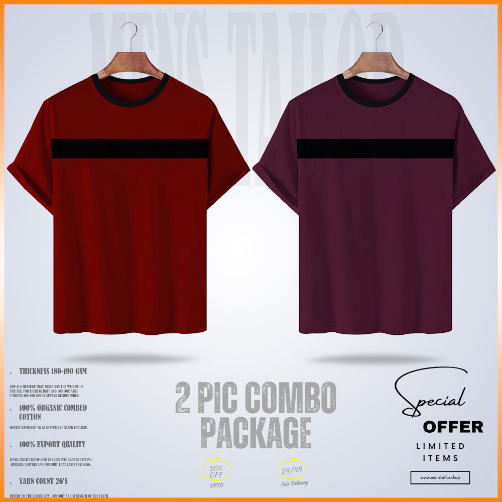 Soft Comfort Drop Shoulder Premium T-Shirt- 2 pic combo package two- cc maroon-cc purple