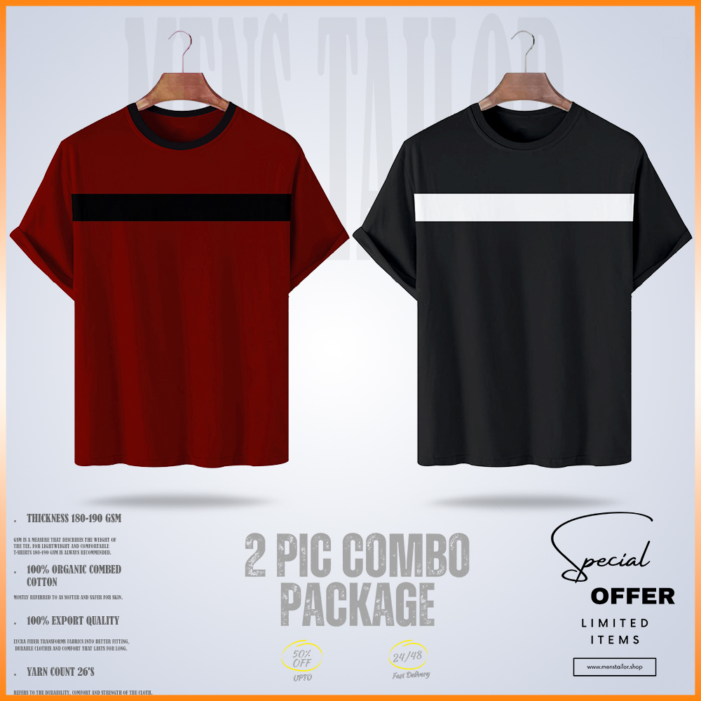 Soft Comfort Drop Shoulder Premium T-Shirt- 2 pic combo package one- cc maroon-cc black