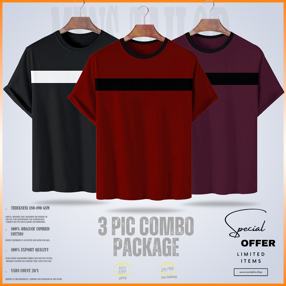 Soft Comfort Drop Shoulder Premium T-Shirt- 3 pic combo package one- cc purple-cc maroon-cc black