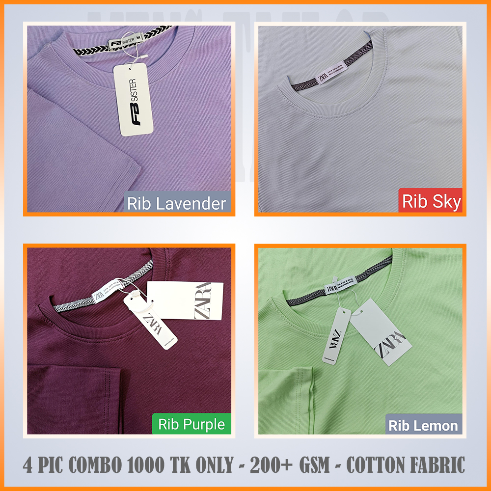 Super Comfort and Export Quality Rib Premium T-Shirt- one color combo- rib lavender-rib sky-rib purple-rib lemon