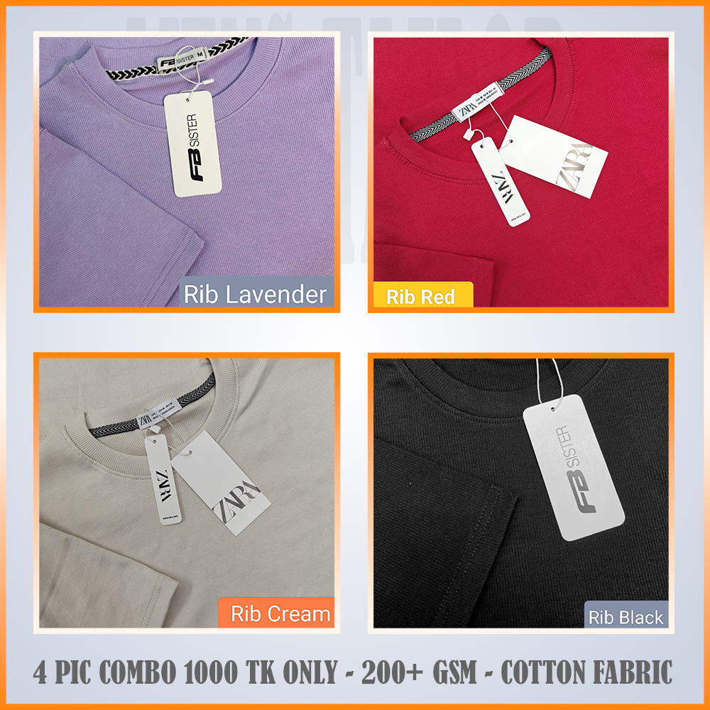 Super Comfort and Export Quality Rib Premium T-Shirt- one color combo- rib lavender-rib red-rib cream-rib black