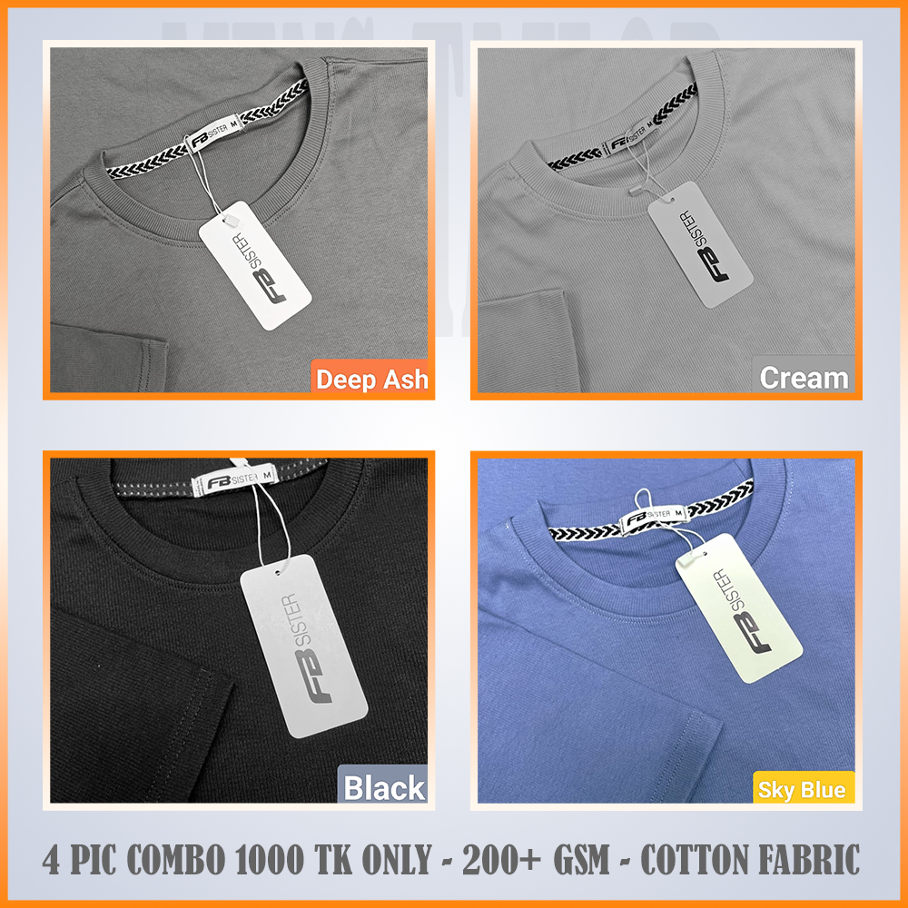 Super Comfort and Export Quality Rib Premium T-Shirt- one color combo- rib deep ash-cream-black-sky blue