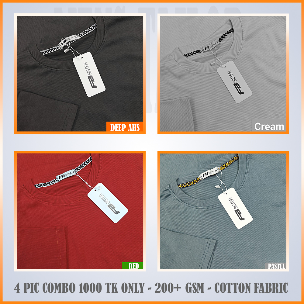 Super Comfort and Export Quality Rib Premium T-Shirt- one color combo- rib deep ash-cream-red-pastel