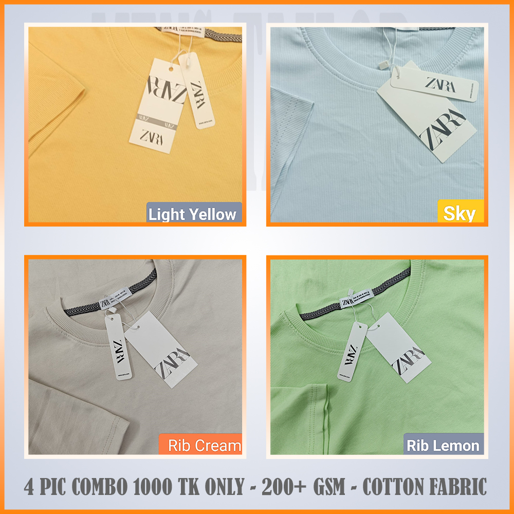 Super Comfort and Export Quality Rib Premium T-Shirt- one color combo- s rib Light Yellow-sky-cream-lemon
