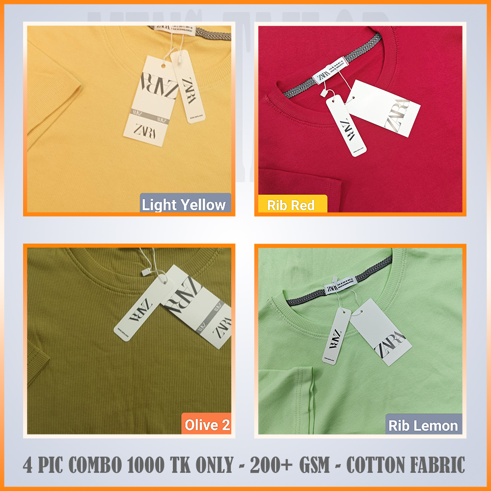 Super Comfort and Export Quality Rib Premium T-Shirt- one color combo- s rib light yellow-red-olive 2-lemon