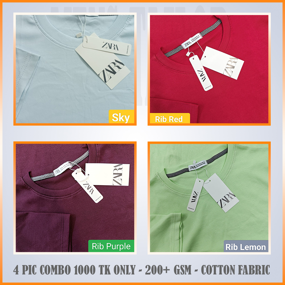 Super Comfort and Export Quality Rib Premium T-Shirt- one color combo- s rib sky-red-purple-lemon