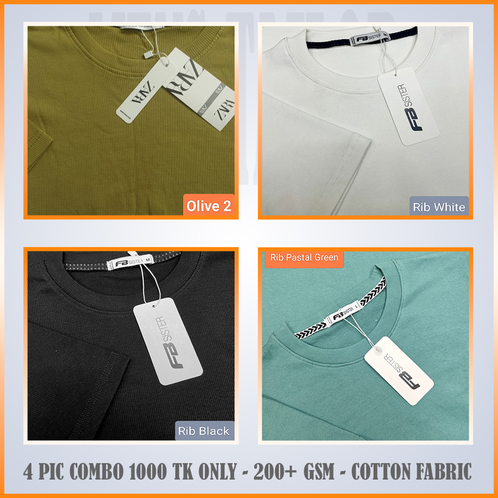 Super Comfort and Export Quality Rib Premium T-Shirt- one color combo- s rib black-olive 2-white-pastal green
