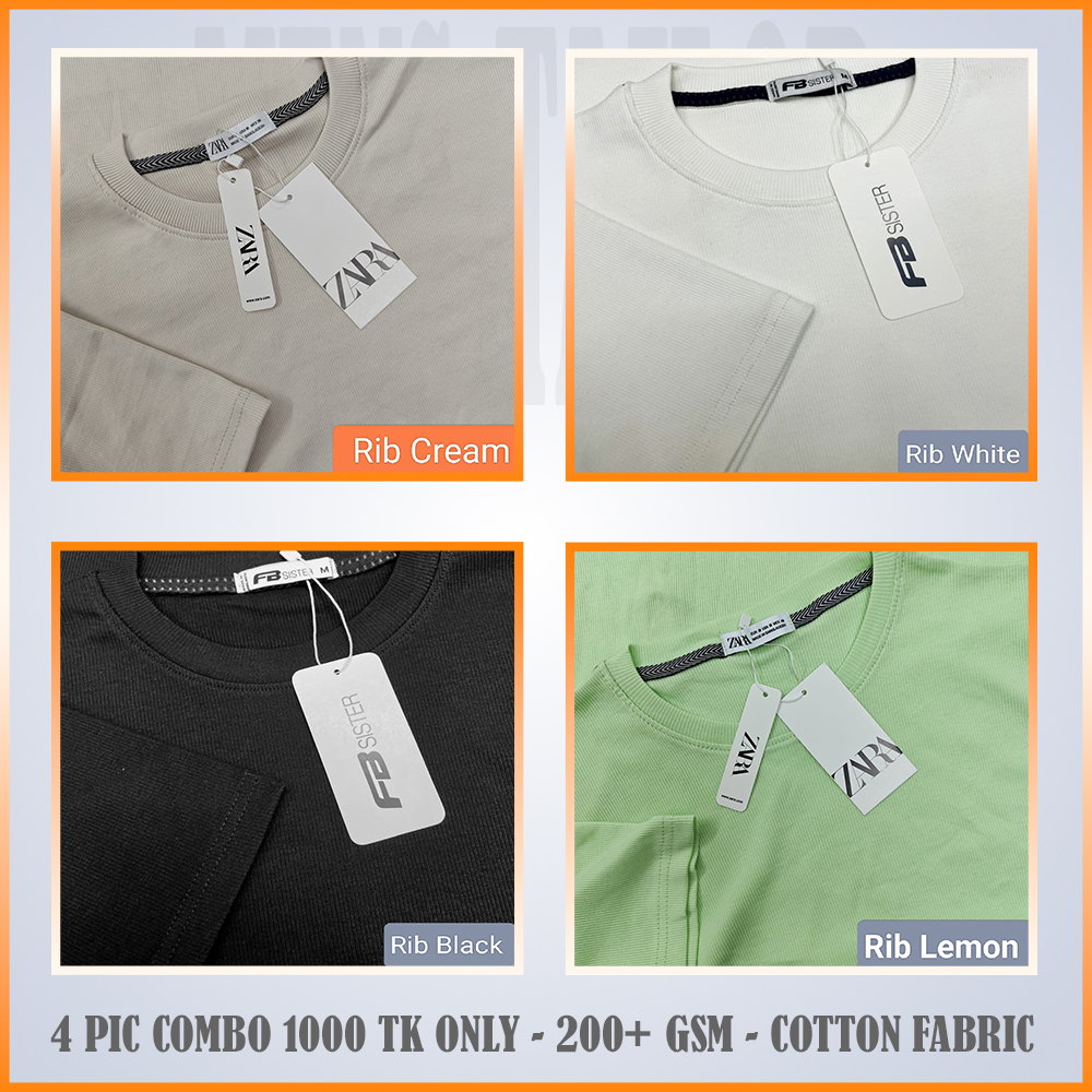 Super Comfort and Export Quality Rib Premium T-Shirt- one color combo- s rib black-cream-white-lemon