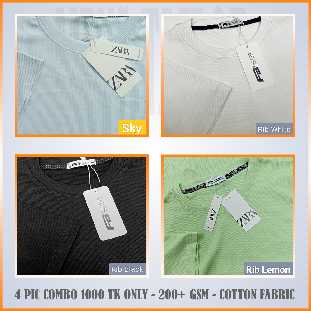 Super Comfort and Export Quality Rib Premium T-Shirt- one color combo- s rib black-sky-white-lemon