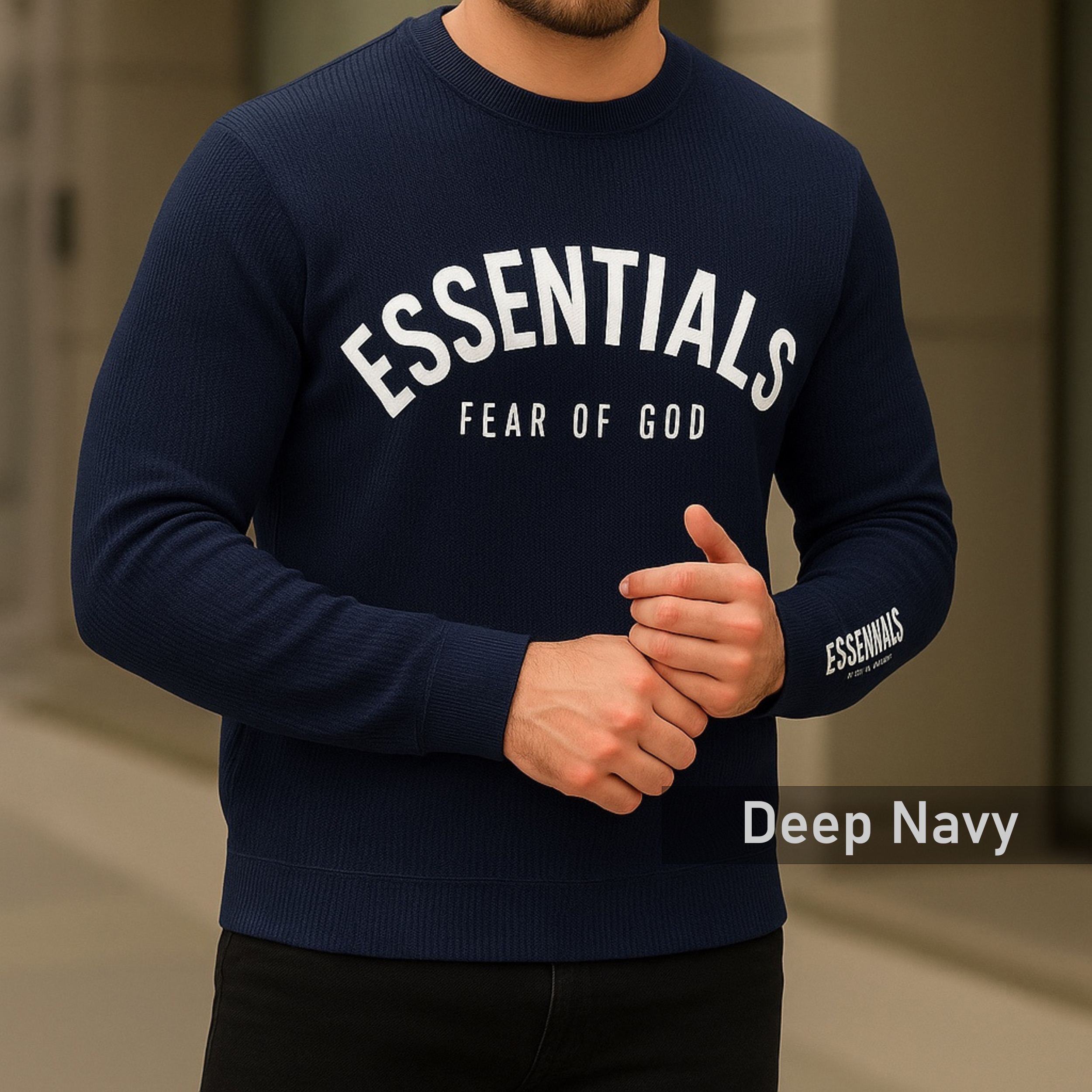 𝐏𝐫𝐞𝐦𝐢𝐮𝐦 𝐖𝐚𝐟𝐟𝐥𝐞 𝐅𝐮𝐥𝐥 𝐒𝐥𝐞𝐞𝐯𝐞 300 GSM Waffle Fabric - Deep Navy