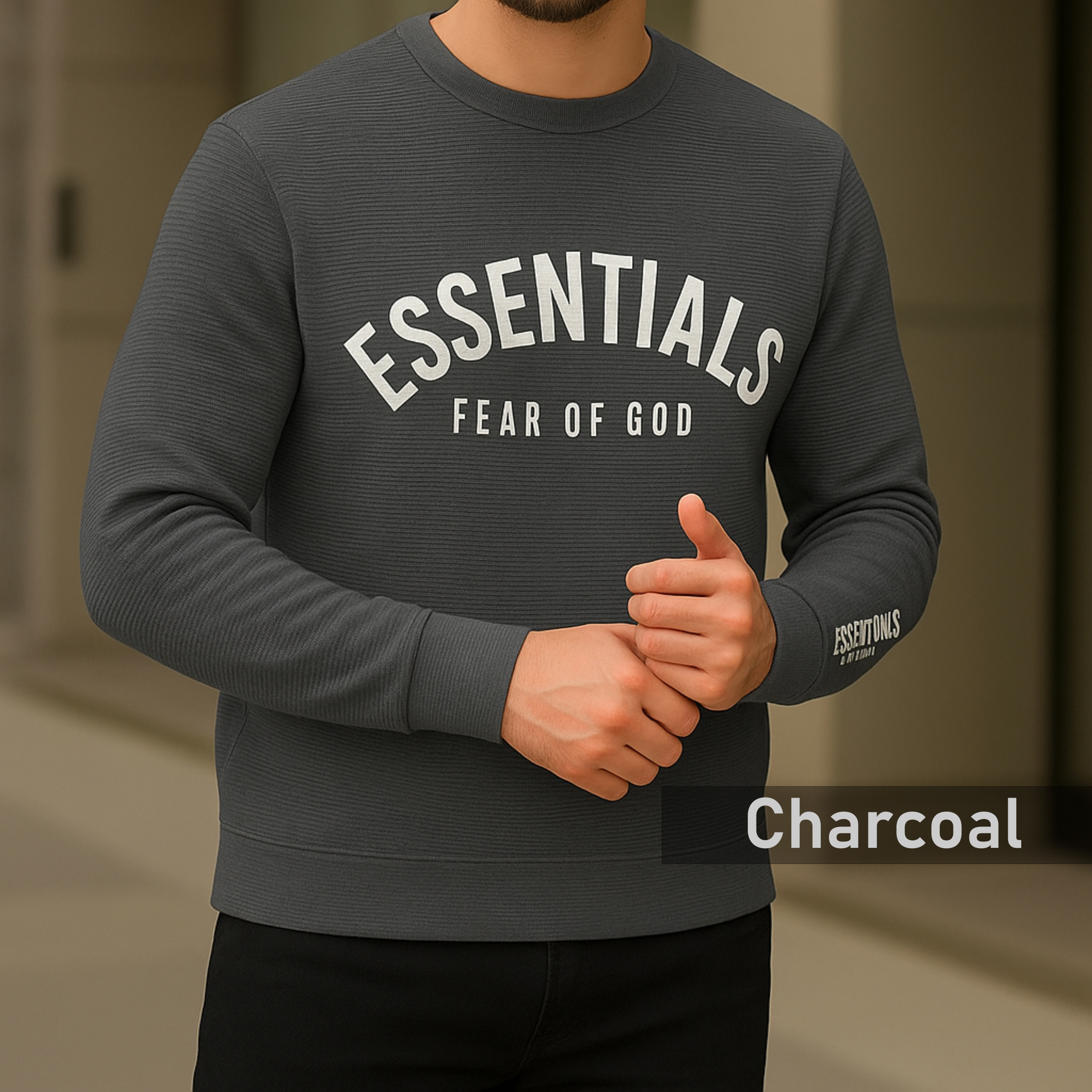 𝐏𝐫𝐞𝐦𝐢𝐮𝐦 𝐖𝐚𝐟𝐟𝐥𝐞 𝐅𝐮𝐥𝐥 𝐒𝐥𝐞𝐞𝐯𝐞 300 GSM Waffle Fabric - Charcoal